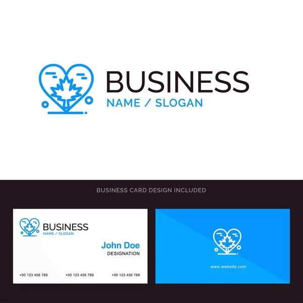 Heart, love, autumn, canada, leaf blue business logo and business — Stockvektor