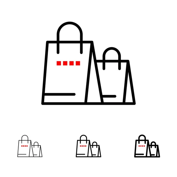 Bolso, Bolso, Compras, Tienda Negrita y delgada línea negra icono conjunto — Vector de stock