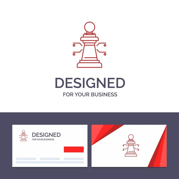 Creative Business Card and Logo template Échecs, Ordinateur portable, Stratégie — Image vectorielle