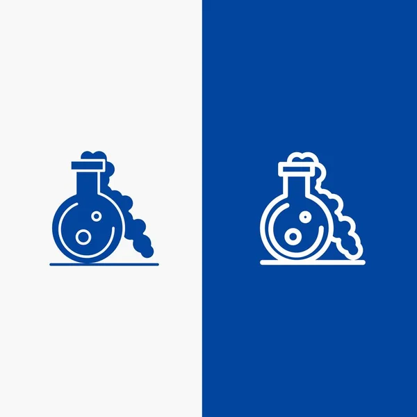 Kolben, Labor, Test, medizinische Linie und Glyphen solides Symbol blaues Banner — Stockvektor