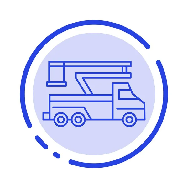 Grúa, camión, elevador, elevación, línea de puntos azules de transporte Ico — Vector de stock