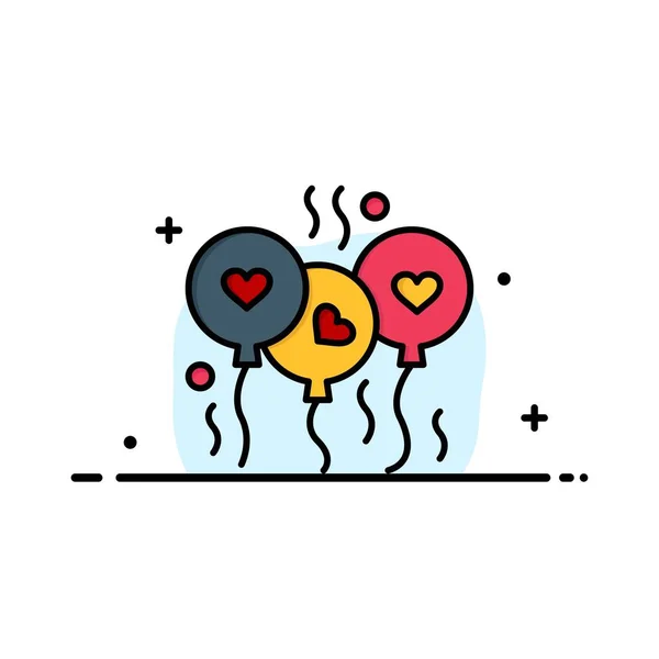 Balon, Aşk, Kalp, Düğün İş Logo Şablonu. Düz Renk — Stok Vektör