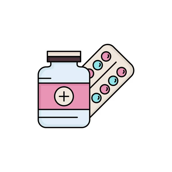 Medicin, piller, kapsel, droger, tablett platt färg ikon vektor — Stock vektor