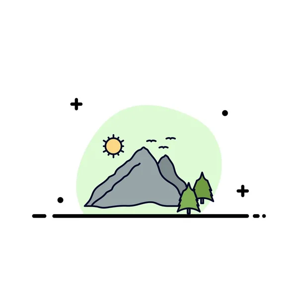 Montanha, paisagem, colina, natureza, cena Flat Color Icon Vector — Vetor de Stock