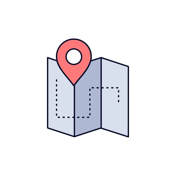 Kaart, Camping, plan, track, locatie plat kleur pictogram vector — Stockvector