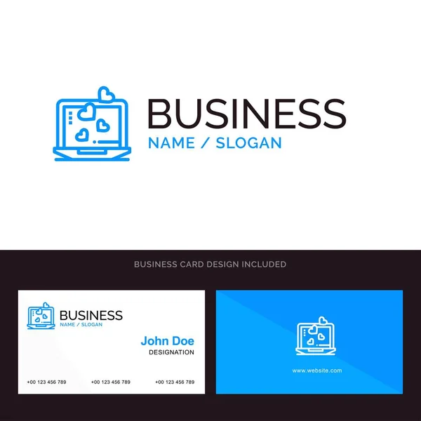 Computer portatile, amore, cuore, matrimonio Blue Business logo e Business Car — Vettoriale Stock