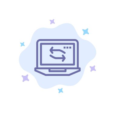 Bilgisayar, ağ, dizüstü bilgisayar, soyut bulutta donanım mavi simgesi 