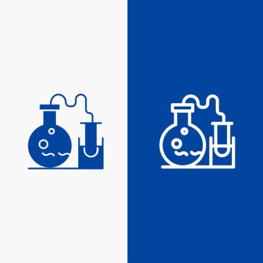 Tüp, Flask, Lab, Science Line ve Glyph Solid simgesi Mavi afiş 