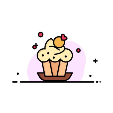 Fırın, Kek, Fincan, Tatlı İş Düz Hat Dolgulu Simge Vecto