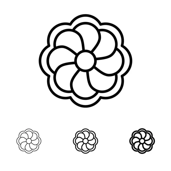 Sonnenblume, Blume, Madrigal fett und dünne schwarze Linie Icon Set — Stockvektor