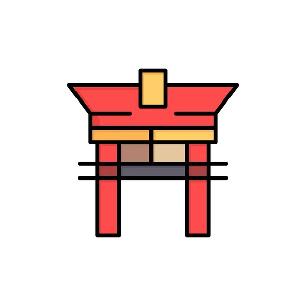 Poort, brug, China, Chinese platte kleur pictogram. Vector Icon Banne — Stockvector