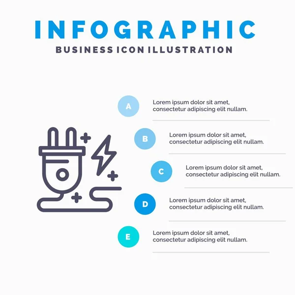 Energía, Enchufe, Energía, Naturaleza icono de la línea con 5 pasos de presentación — Vector de stock