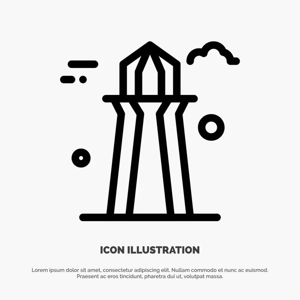 Canadá, Co Tower, Canada Tower, Building Line Icon Vector — Vector de stock