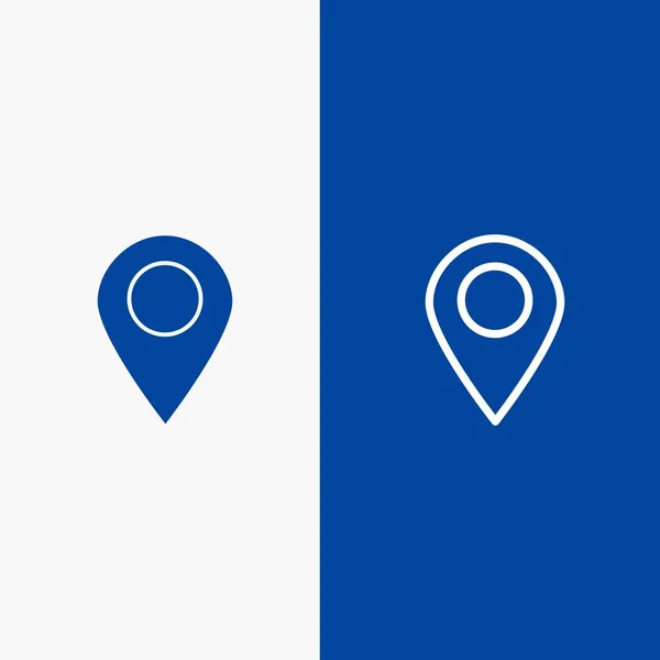 Konum, harita, Marker, pin çizgisi ve glif katı simgesi mavi afiş — Stok Vektör
