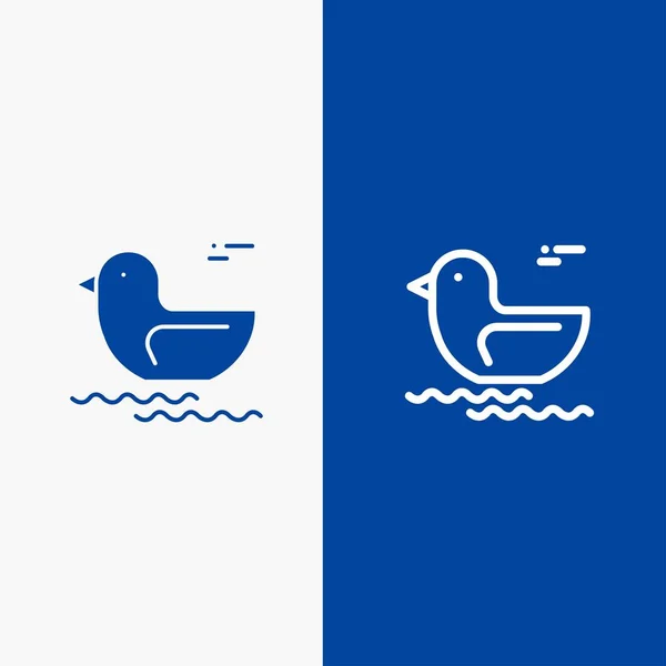 Ente, Fluss, Canada-Linie und Glyphen durchgehendes Symbol blaue Bannerlinie a — Stockvektor