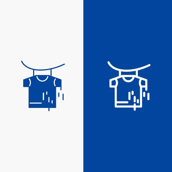 Kleding, Drogen, Hanglijn en Glyph Solid icon Blauwe banner L — Stockvector