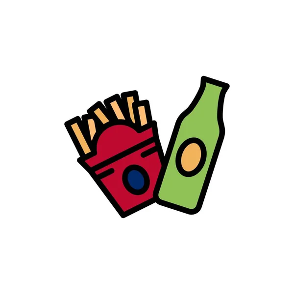 Palack, Fries, Amerikai Laposszínű ikon. Vektor Icon banner tem — Stock Vector