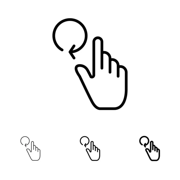 Ruka, prst, speciální tahy, znovu načíst tučné a tenká černá čára sada ikon — Stockový vektor
