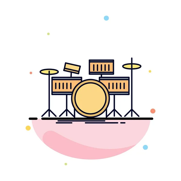 Tambor, bateria, instrumento, kit, musical Flat Color Icon Vector — Vetor de Stock