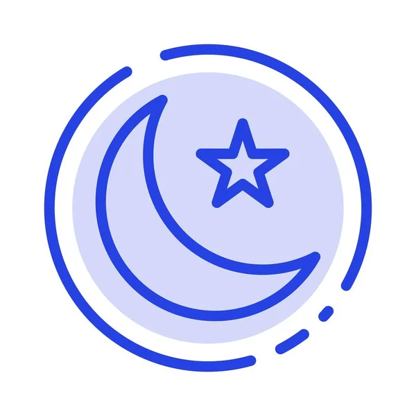Lua, Noite, Estrela, Noite Blue Dotted Line Icon — Vetor de Stock