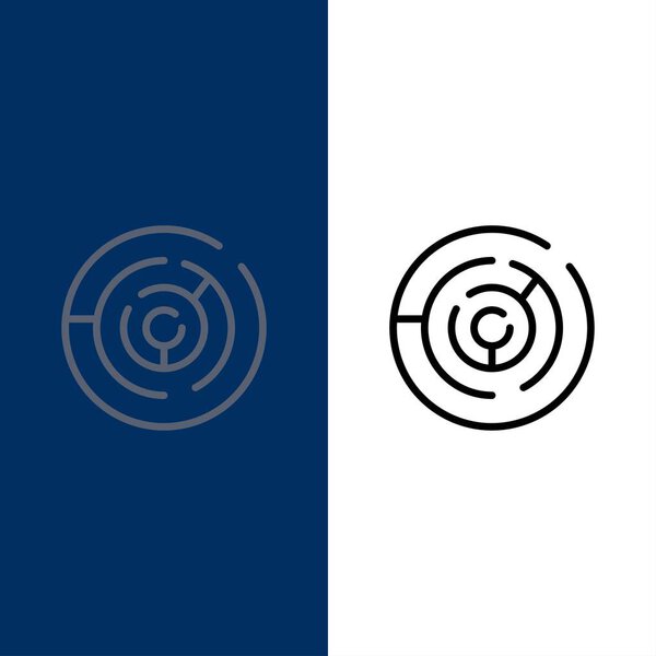 Circle, Circle Maze, Labyrinth, Maze Icons. Плоская и линейная начинка
