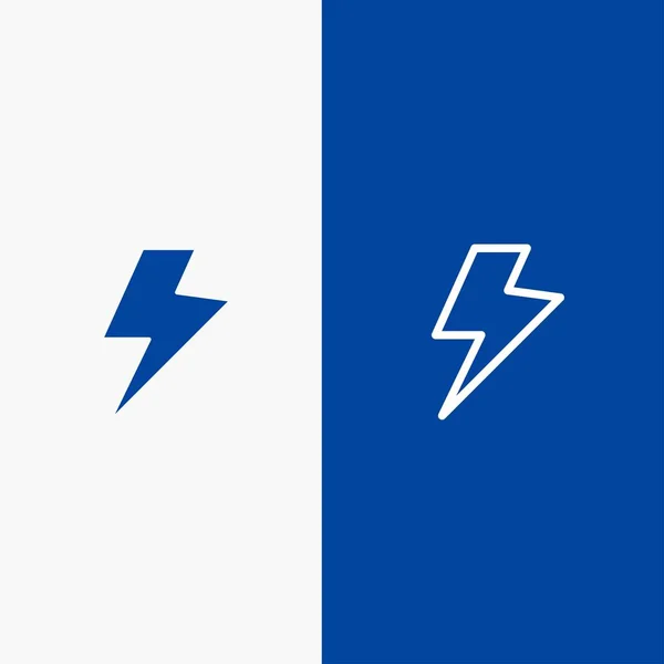 Tápellátás, töltés, elektromos vonal és karakterjel szilárd ikon kék banner Li — Stock Vector