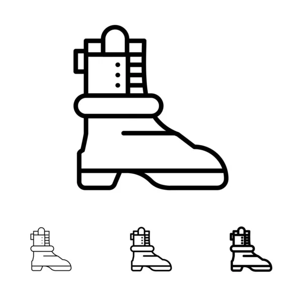 Cipők, boot, Amerikai Bold és vékony fekete vonal ikonkészlet — Stock Vector