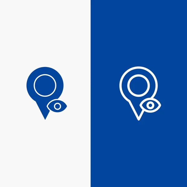 Oog, Locatie, Kaart, Pointer Line en Glyph Solid icon Blue banne — Stockvector