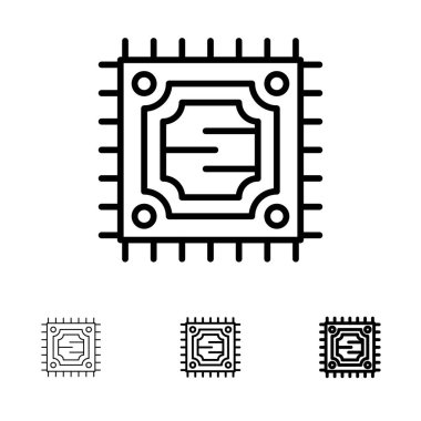 Cpu, Mikroçip, İşlemci Kalın ve ince siyah çizgi simge seti