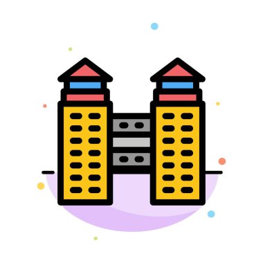 Bina, Şehir, İnşaat Soyut Düz Renk Simgesi Şablonu