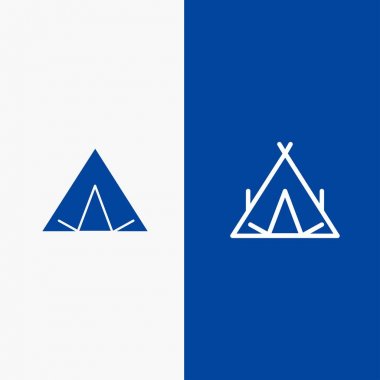 Kamp, Çadır, Wigwam, Bahar Hattı ve Glyph Solid simgesi Mavi afiş