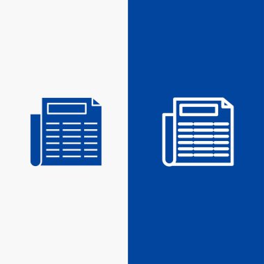 Haber, Kağıt, Belge Hattı ve Glyph Solid simgesi Mavi afiş Hattı