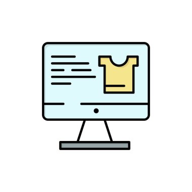Bilgisayar, Ekran, Monitör, Alışveriş Düz Renk Simgesi. Vektör ico