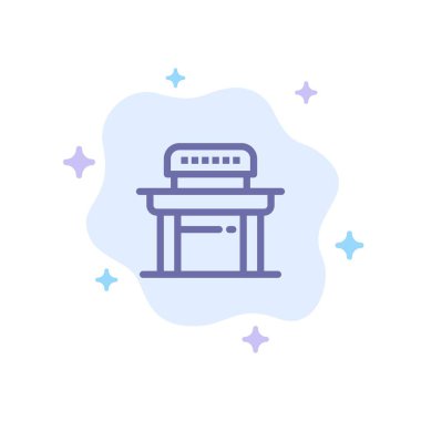 Desk, Student, Chair, School Blue Icon on Abstract Cloud Backgro