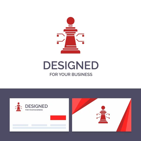 Creative Business Card and Logo template Échecs, Ordinateur portable, Stratégie — Image vectorielle