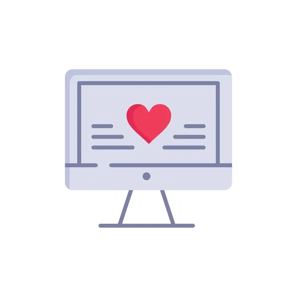 Υπολογιστής, αγάπη, καρδιά, γάμος επίπεδη χρώμα Icon. Αποκλεισμός εικονιδίων διάνυσμα — Διανυσματικό Αρχείο
