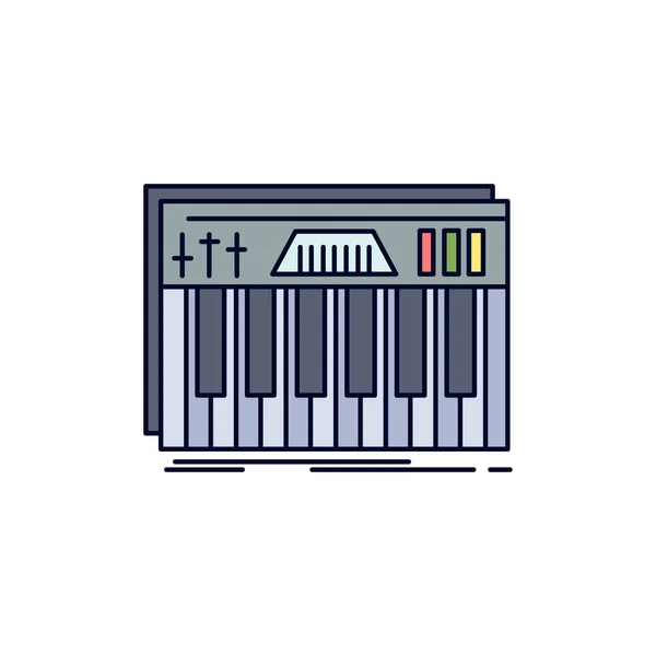 Controlador, teclado, teclas, midi, som Flat Color Icon Vector — Vetor de Stock