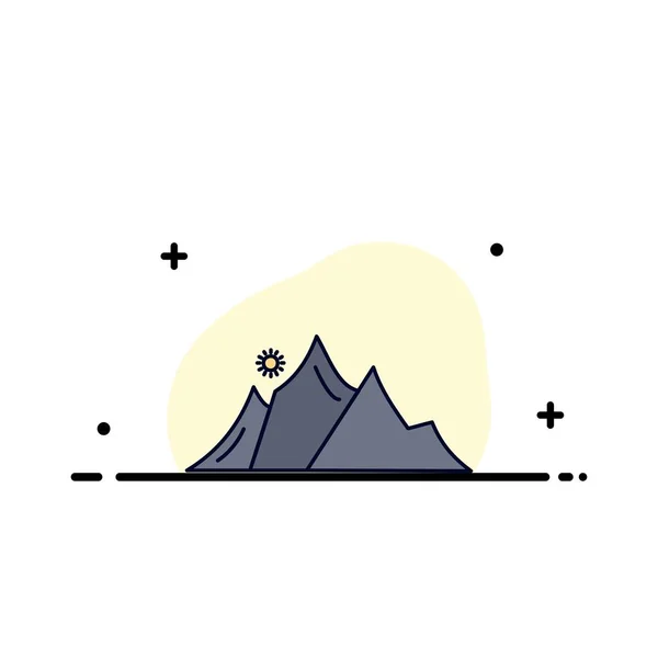 Colline, paysage, nature, montagne, soleil Flat Color Icon Vector — Image vectorielle