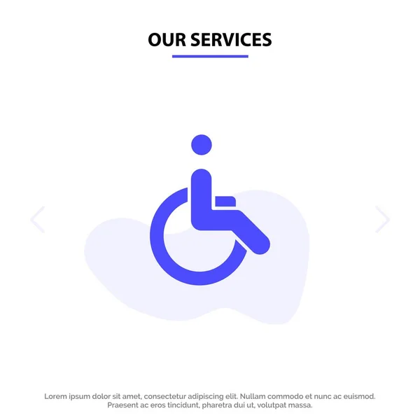 Onze diensten rolstoel, fiets, beweging, lopen Solid glyph ICO — Stockvector