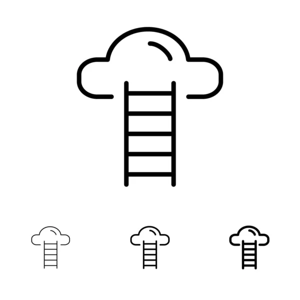Escada, Nuvem, Usuário, Interface Bold e fino conjunto de ícones de linha preta — Vetor de Stock