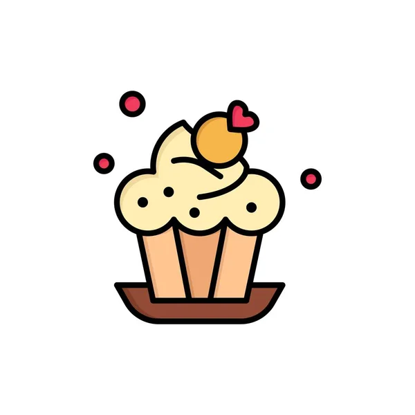 Bäckerei, Kuchen, Tasse, Dessert flache Farbe Symbol. Banner mit Vektorsymbol — Stockvektor
