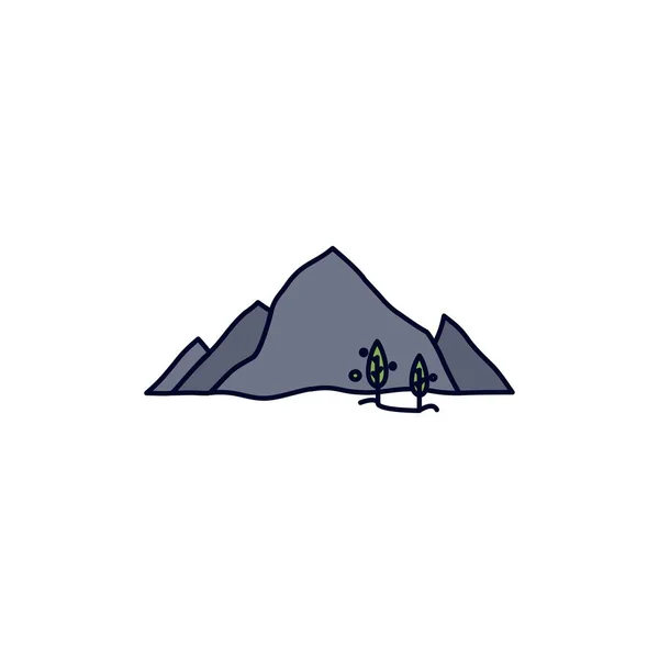 Hora, krajina, kopec, příroda, strom plochý barevný vektor — Stockový vektor