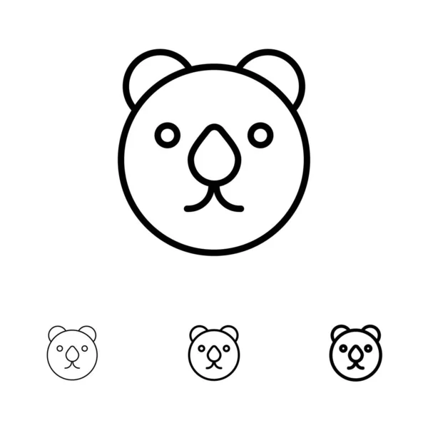 Urso, Cabeça, Predador Bold e fino conjunto de ícones de linha preta — Vetor de Stock