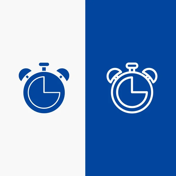 Будильник, часы, образование, таймер линии и глифа твердая иконка Blue ba — стоковый вектор