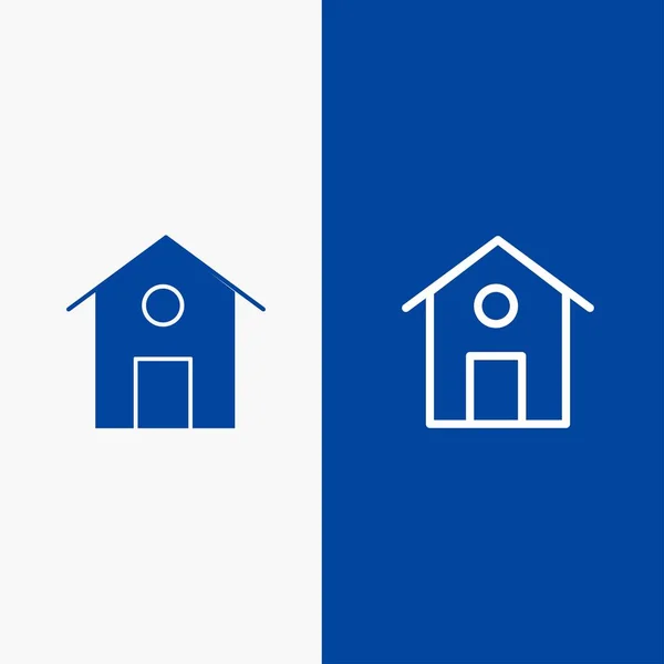 Haus, Haus, Baulinie und Glyphen durchgehende blaue Bannerlinie — Stockvektor