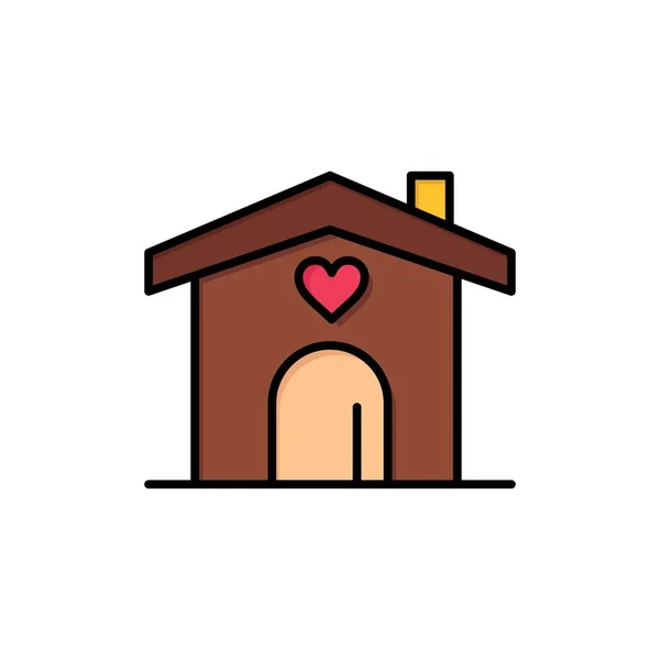 Zuhause, Liebe, Herz, Hochzeit flache Farbe Symbol. Banner mit Vektorsymbol — Stockvektor