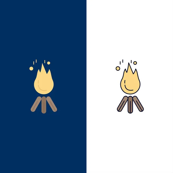 Feu, flamme, feu de joie, camping, camp Flat Color Icon Vector — Image vectorielle