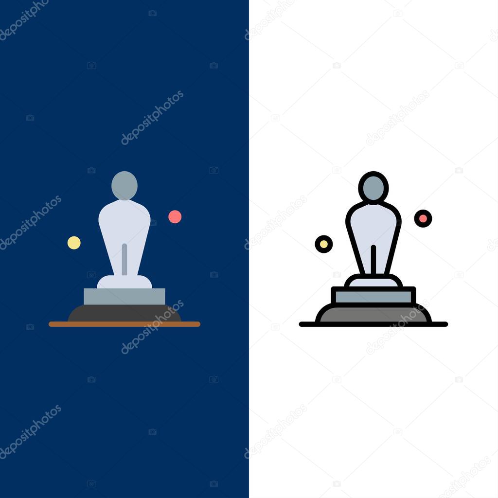 Academy, Award, Oscar, Statue, Trophy  Icons. Flat and Line Fill