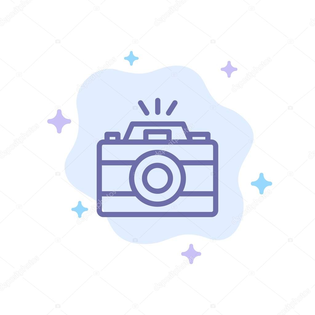 Camera, Image, Photo, Picture Blue Icon on Abstract Cloud Backgr