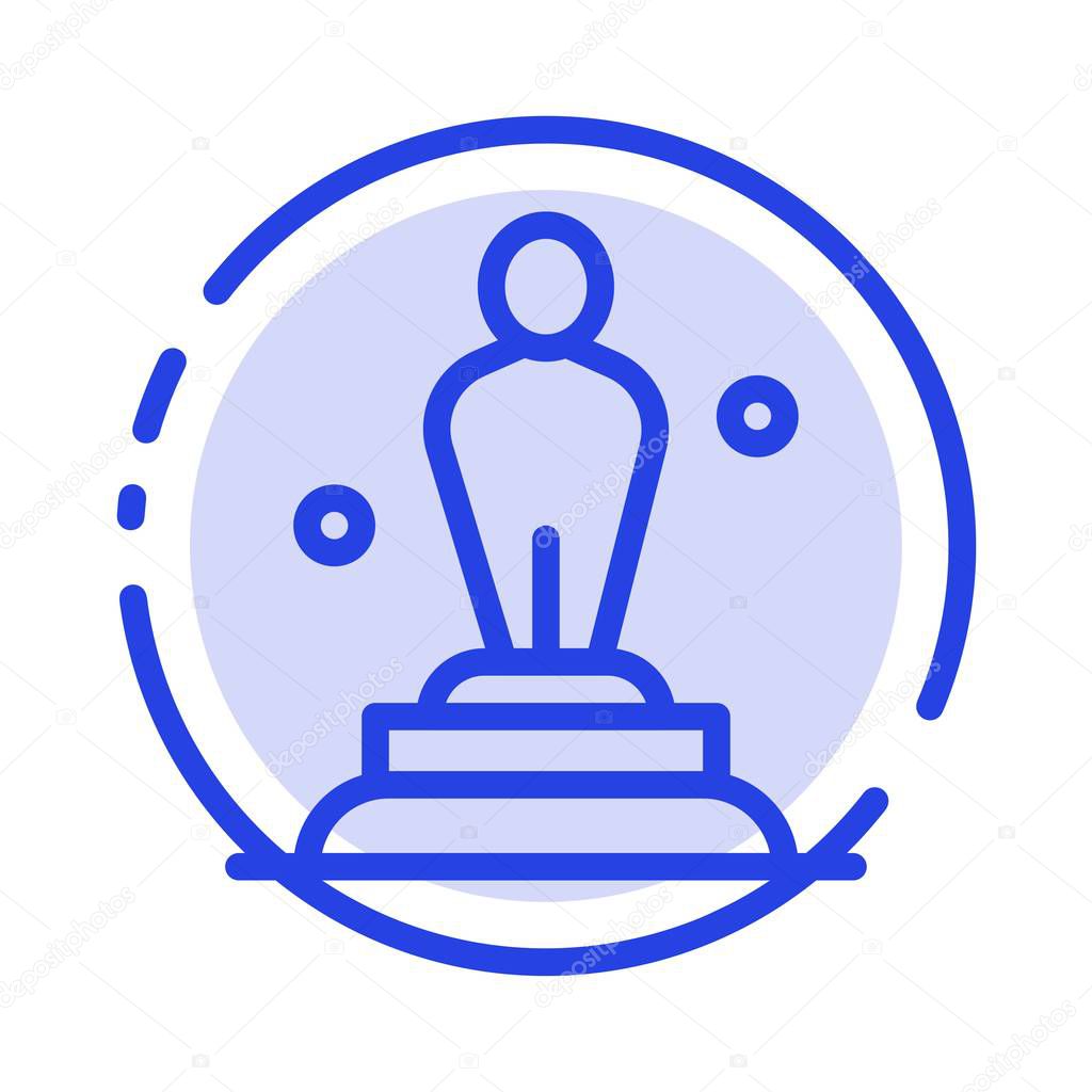 Academy, Award, Oscar, Statue, Trophy Blue Dotted Line Line Icon